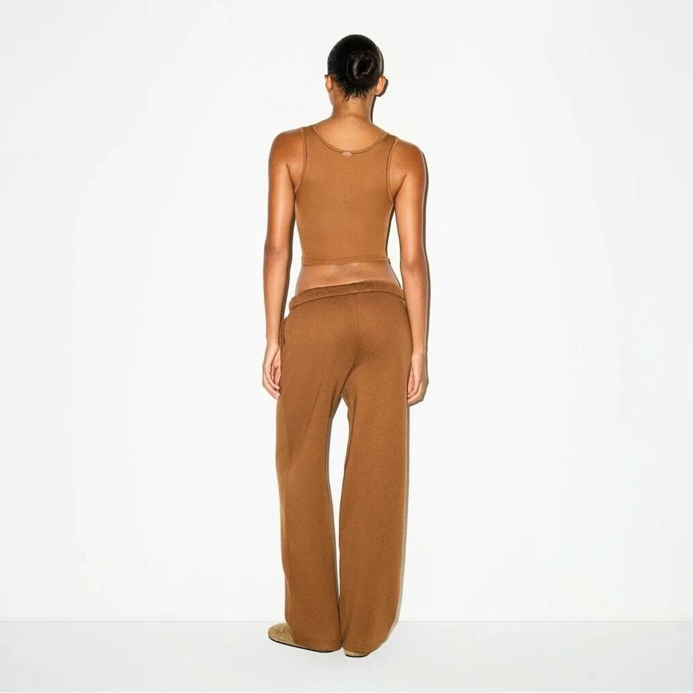 NWT SKIMS Cotton Fleece Straight Leg Pants Bison L Oversized Limited Edition - Picture 6 of 11